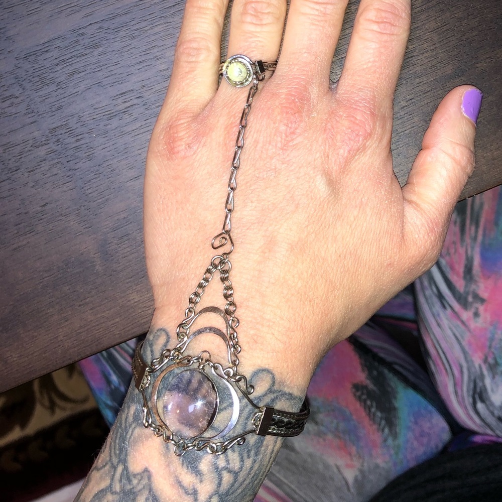 Stone Bracelet and Ring silver hand chain